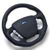 Retro Autotek Steering Wheel fits Ford/FPV FG Falcon Black Leather White Stitching Flat Bottom