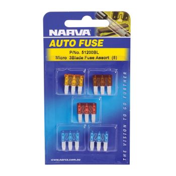 Narva 51200BL Micro 3 Blade Fuse Assortment (Blister Pack Of 5)