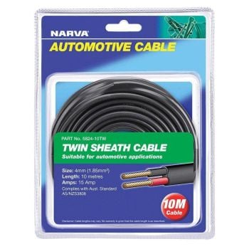 Narva 5824-10TW 15A 4MM Twin Core Sheathed Cable (10M) Red/Black with Black Tracer