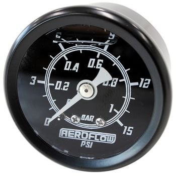Aeroflow 1-1/2in Liquid Filled 15 psi Pressure Gauge Black Face White Pointer