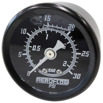 Aeroflow 1-1/2in Liquid Filled 30 psi Pressure Gauge Black Face White Pointer