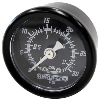 Aeroflow 1-1/2in 30 psi Pressure Gauge Black Face White Pointer 1/8in NPT Male Thread