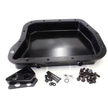 Aeroflow 2.33in Deep Fabricated Transmission Pan including Filter Extension Black 
