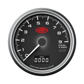 SAAS SG31642 Tachometer Gauge 0-9K Shiftlite 3 1 2" 89mm In Dash Black Muscle Series
