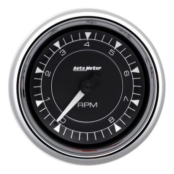 Autometer Chrono Chrome Series in Dash Tachometer 3-3/8" Black Face Full Sweep Electric 0-8000 rpm AU9797