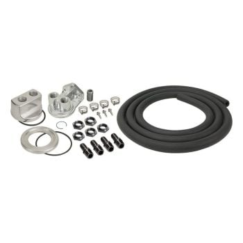 Derale Derale Universal Single Mount Ports Up Universal Oil Filter Relocation Kit fits Various Engine Threads 1/2" Inlet / Outlet Ports DP15748