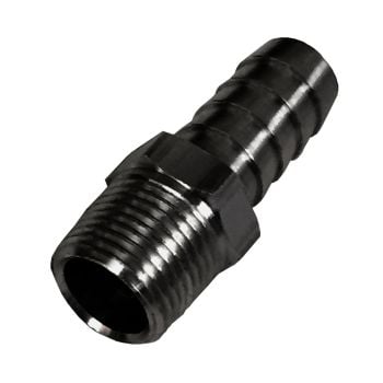 Derale Performance Straight Hose Fitting 3/8 NPT Male Thread x 1/2 Barb Hose Tail End 98102