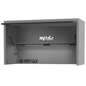 SP Tools USA Sumo Series 59" Power Top Hutch Shelf Pegboard Light & Powerboard Matte Grey SP44730GY