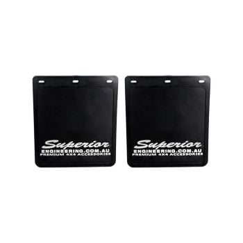 Superior Rubber Mudflaps Small 250mm x 230mm White Logo Pair 1009BC1
