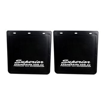 Superior Rubber Mudflaps Extra Large 355mm x 350mm White Logo Pair 1414BC1
