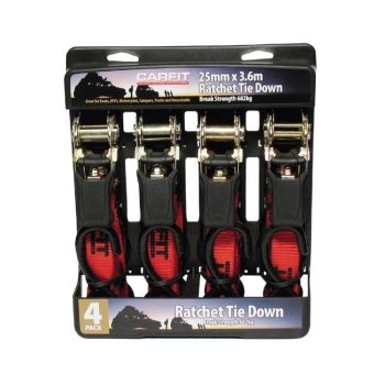 Carfit 46RT2536-4 25mm x 3.6m Ratchet Strap 4 Pack