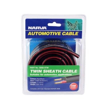 Narva 5808-5TW 100A 8 B&S Twin Core Cable - 5M Red/Black with Black Tracer