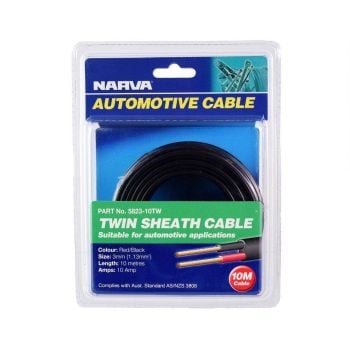 Narva 5823-10TW 10A 3MM Twin Core Sheathed Cable (10M) Red/Black with Black Tracer