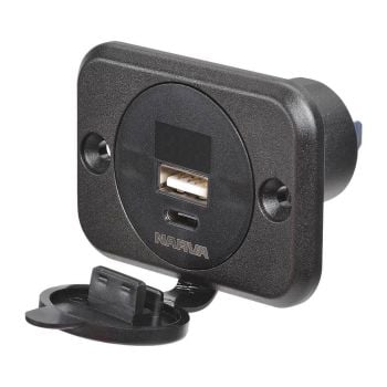 Narva 81106BL Heavy-duty Usb/Usb-C Socket With Volt/Amp Meter (Blister Pack Of 1)