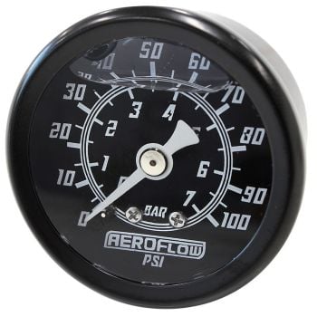 Aeroflow 1-1/2in Liquid Filled 100 psi Pressure Gauge Black Face White Pointer