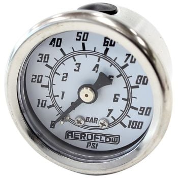 Aeroflow 1-1/2in 100 psi Pressure Gauge White Face Black Pointer 1/8in NPT Male Thread