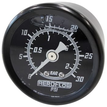 Aeroflow 1-1/2in Liquid Filled 30 psi Pressure Gauge Black Face White Pointer