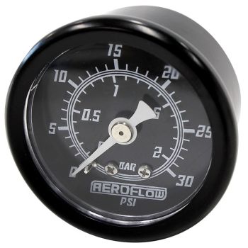 Aeroflow 1-1/2in 30 psi Pressure Gauge Black Face White Pointer 1/8in NPT Male Thread