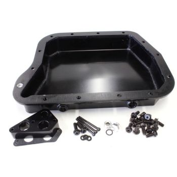 Aeroflow 2.33in Deep Fabricated Transmission Pan including Filter Extension Black 