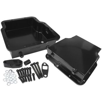 Aeroflow 3.25in Deep Fabricated Transmission Pan including Filter Extension Black 