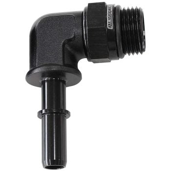 Aeroflow AF812-08-06BLK EFI Fuel Fitting 90 Deg 3/8 Push On Barb To -8ORB Black