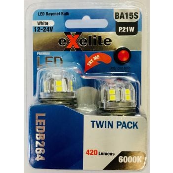 Exelite LED Bayonet Bulbs 10-30V 21W BA15S 6000K (2PK)
