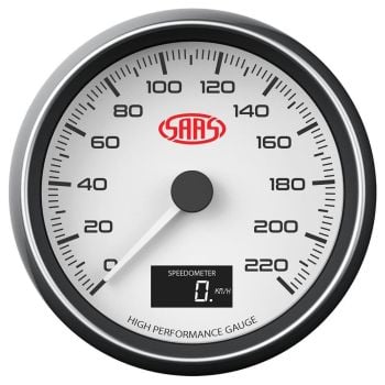 SAAS SG31631 Speedometer 0-220 KPH 3-1/2" In-Dash White Muscle Series
