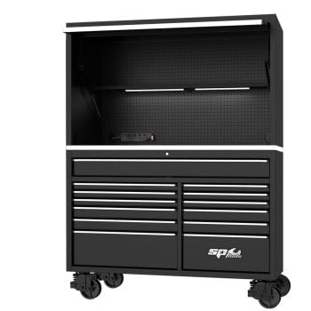 SP Tools USA Sumo Series Roller Cabinet & Power Top Hutch Combo 59" Black/Chrome SP44740