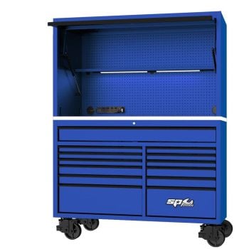 SP Tools USA Sumo Series Roller Cabinet & Power Top Hutch Combo 59" Blue/Black SP44740BL