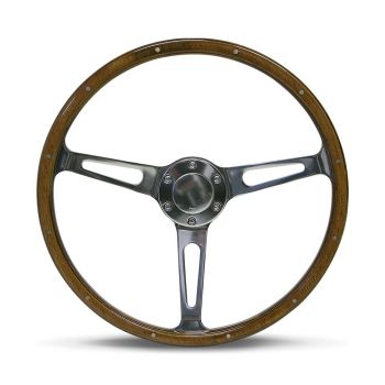 SAAS SW704PSW Steering Wheel Wood 15" Classic Polished Alloy Slots + Rivet