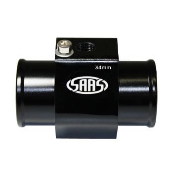 SAAS SWTA34B Water Temp Sender Radiator Hose Adapter 34mm Black Aluminium