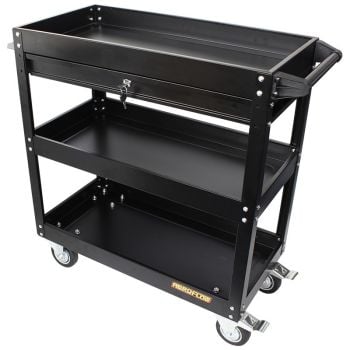 Aeroflow Workshop Trolley 3 Tier Lockable Drawer Black
