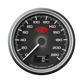 SAAS SG31632 Speedometer Gauge 0-220 KPH 3 1 2" 89mm In Dash Black Muscle Series