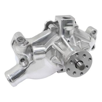 Aeroflow Small Block Chevy Short Water Pump Polished 3/4" Shaft with 5/8" Fan Pilot Snout AF64-2350P