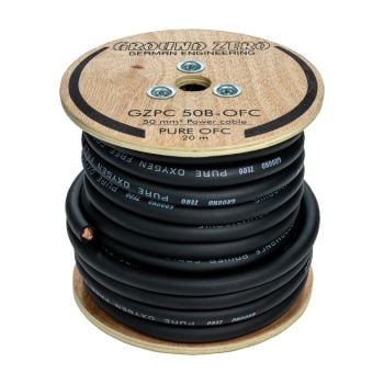 Ground Zero 0AWG x 20m Roll Pure Copper OFC Power Cable Black GZPC 50B-OFC