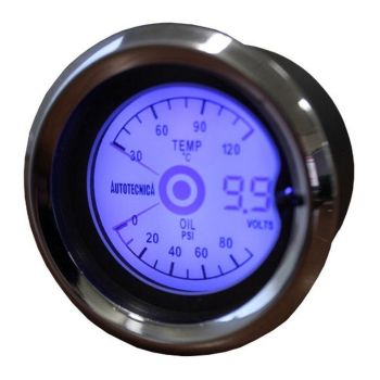 Autotecnica LCOT Water Temperature/Oil Pressure/Voltmeter 52mm LCD 3 In One Gauge