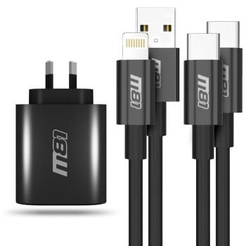 M81 PD65W Charger & Cable Pack with USB C to C and USB A to Lightning
