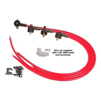 MSD Super Conductor Spark Plug Lead Set 8.5mm Red Universal 4 Cylinder Midget 90 Plug & Cap Terminal MSD31689