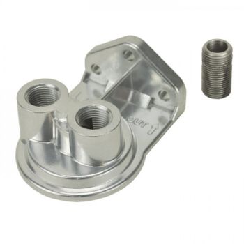Derale Performance Single Ports Up Remote Filter Mount 1/2"Npt ports 13/16"-16 Thread 25728