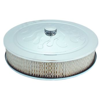 Spectre Performance Chrome Air Filter Cleaner Flamed 14" x 3" Holley Edelbrock Recessed Base Paper 4758