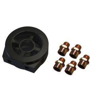 TFI Racing Oil Temperature Pressure Billet Sandwich Plate Kit Black 5 Fittings 2 Ports 69-431