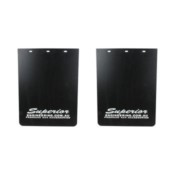 Superior Premium Mudflaps Extra Large 420mm x 350mm White Logo Pair PF1714BS1