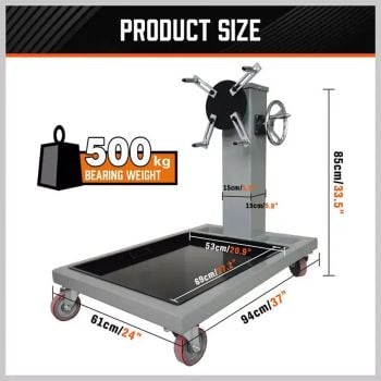 Proflow Heavy Duty Engine Stand 500Kg with 360 Deg Turntable & Handle Grey Powder Coated with Drip Tray PFE-ENSTD-1