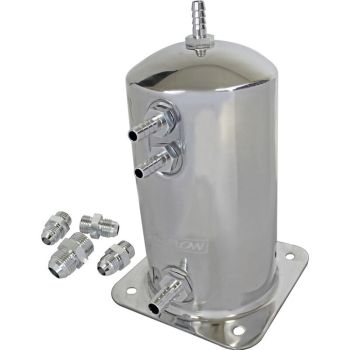 Proflow Fuel Surge Tank Aluminium 195mm x 108mm Round 1.5L Barb & AN Fitting Kit Show Polished PFEST1