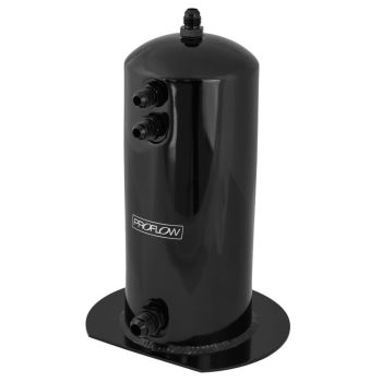 Proflow Fuel Surge Tank Aluminium 254mm x 108mm Round 2.5L AN Fitting Kit Black Anodised PFEST3BK
