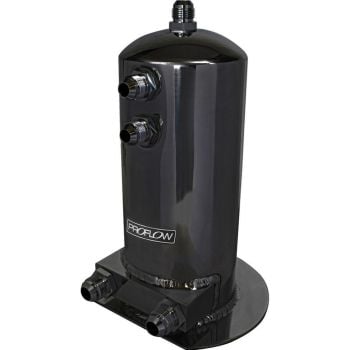 Proflow Fuel Surge Tank Fabricated Aluminium 254mm x 108mm round 2.5L AN Fitting Kit Black Anodised Dual Outlets PFEST4BK