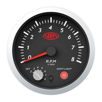 SAAS SG21261 Tachometer Petrol 0-8K Shiftlight 80mm 3-1/8" Black Street Series