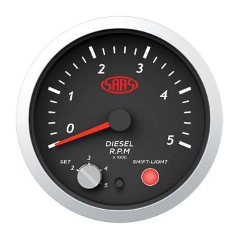 SAAS SG21265 Tachometer Diesel 0-5K Shiftlight 80mm 3-1/8" Black Street Series