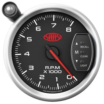 SAAS SG32612 Tachometer 0-8K Shiftlite 3 3/4" 95mm Black Muscle Series 3