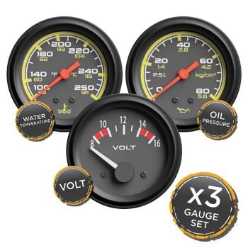 SAAS Triple Gauge Set Water Temp Oil Press Volt 12v SG72300